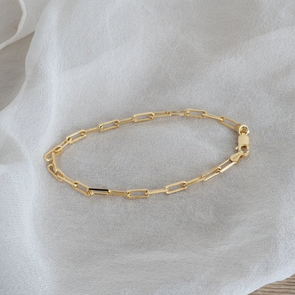 Gold Plated Paperclip Bracelet - 18K Gold over 925 Sterling Silver - Picture 2 of 5